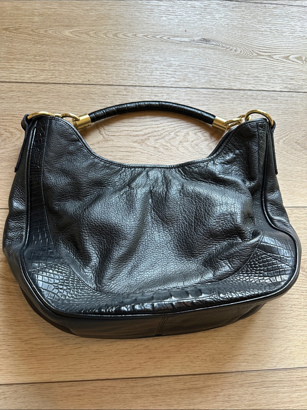 Brahmin Brown and Black Crescent Shoulder Bag with Gold Hardware - Picture 5 of 6